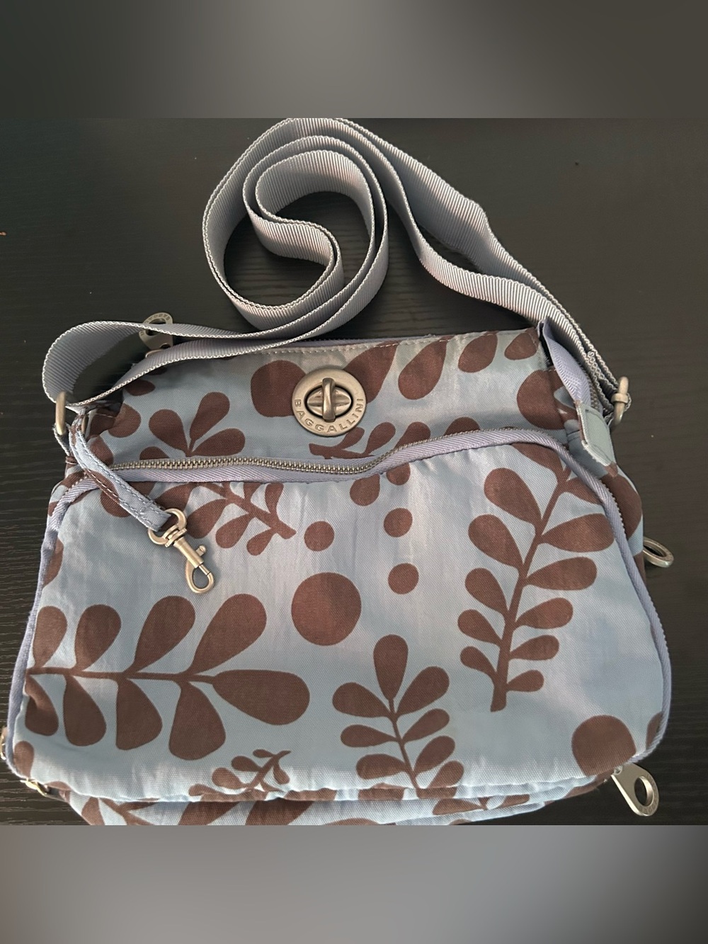 Light Blue and Brown Patterned Crossbody Bag